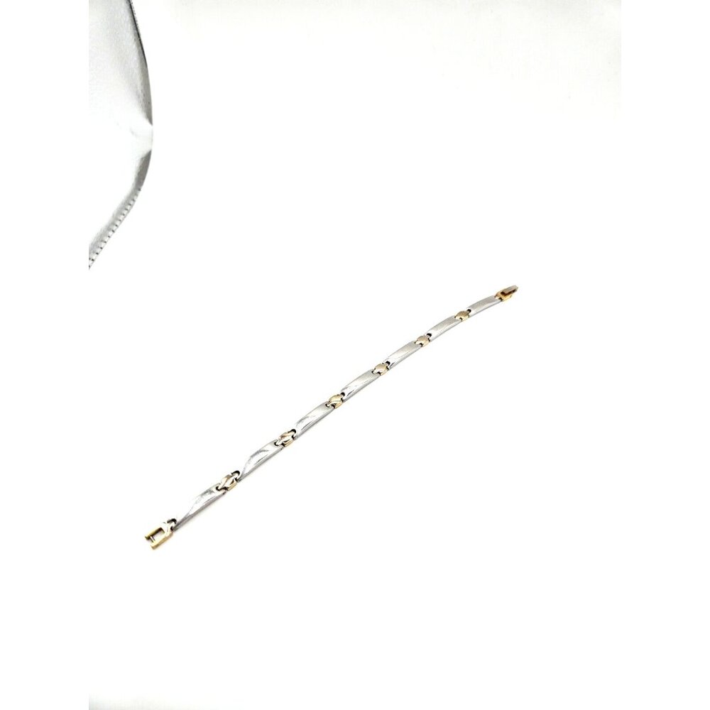 SteelX Stainless Steel Hinged Bangle Bracelet with Gold Tone Accents 7.5 inches
